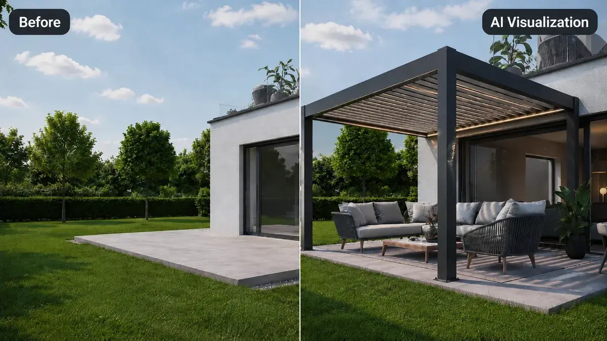AI Visualization: before and after adding a pergola to a patio