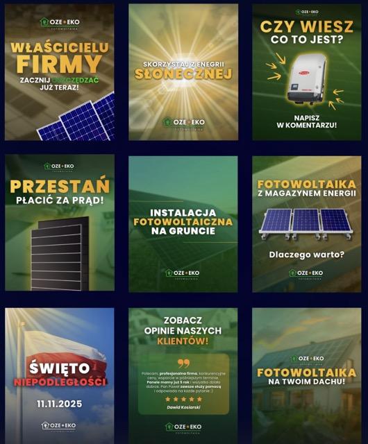 Przykładowe posty organiczne prowadzone na profilach OZE EKO