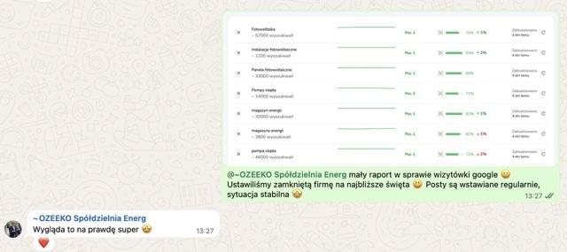 Raport pozycji OZE EKO w Google - pierwsze miejsca na kluczowe frazy fotowoltaiczne