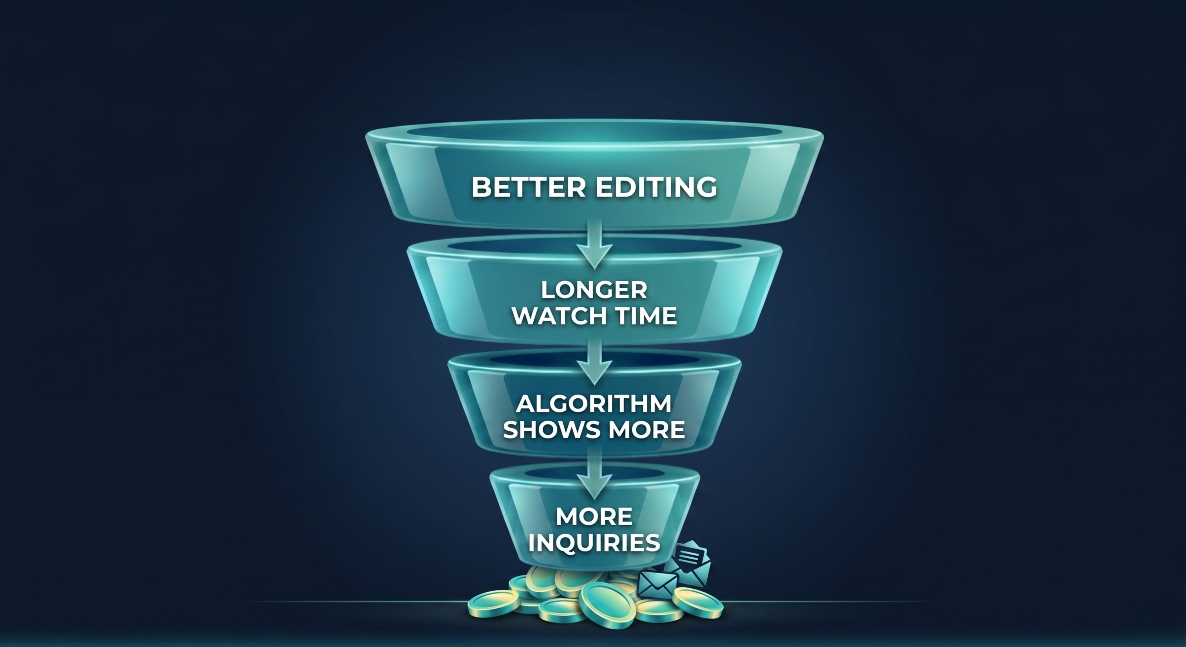 Funnel diagram: better editing, longer watch time, more views, more enquiries