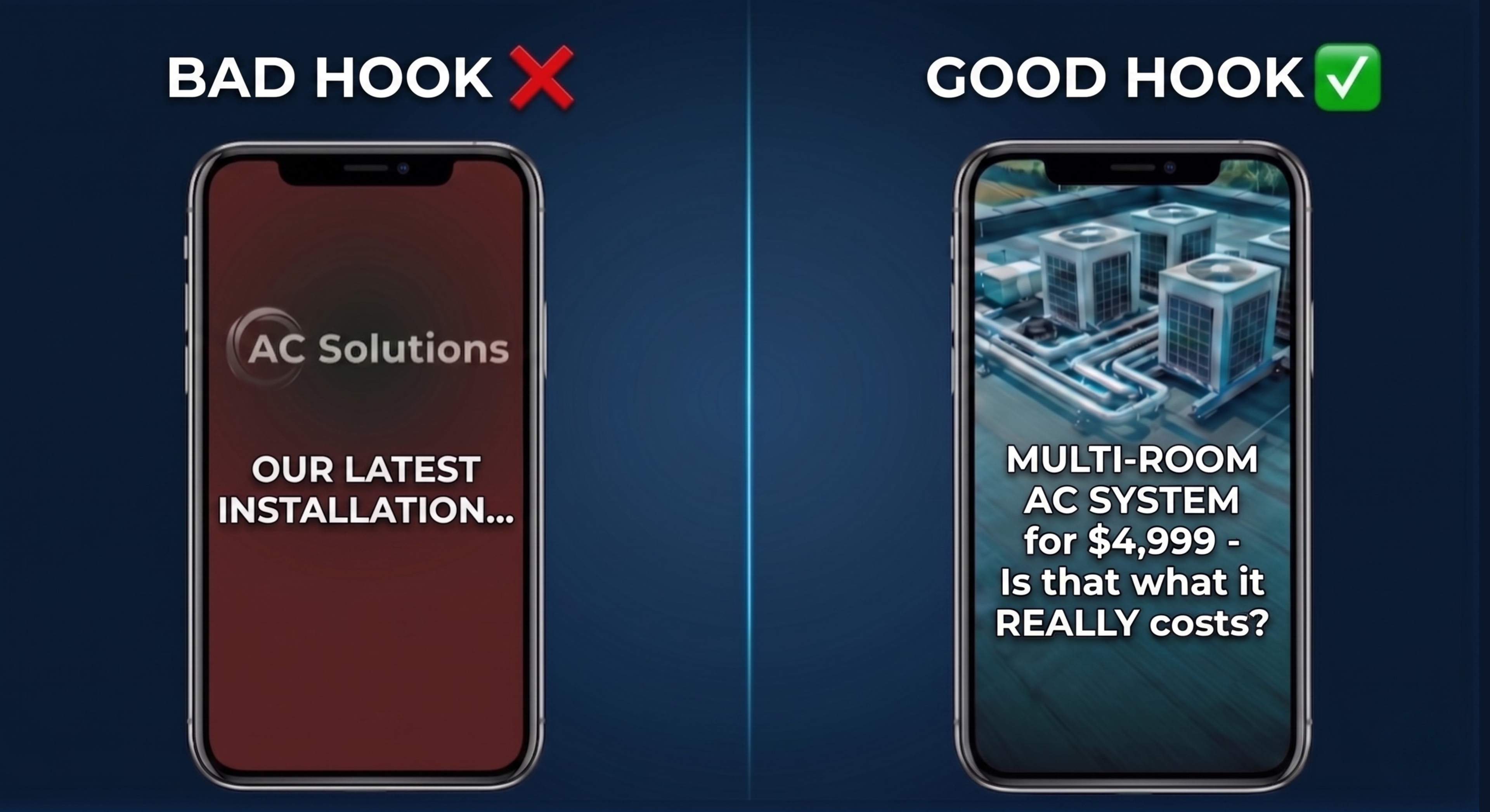 Bad vs good hook comparison in phone mockup