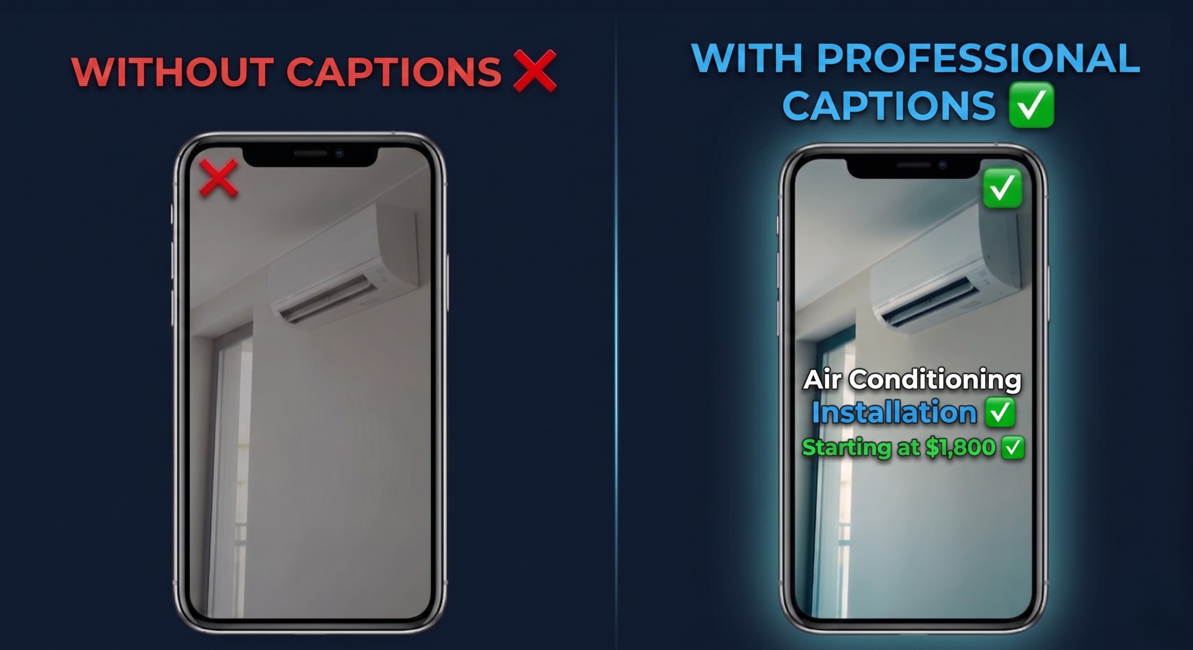 Comparison of video without subtitles and with professional subtitles
